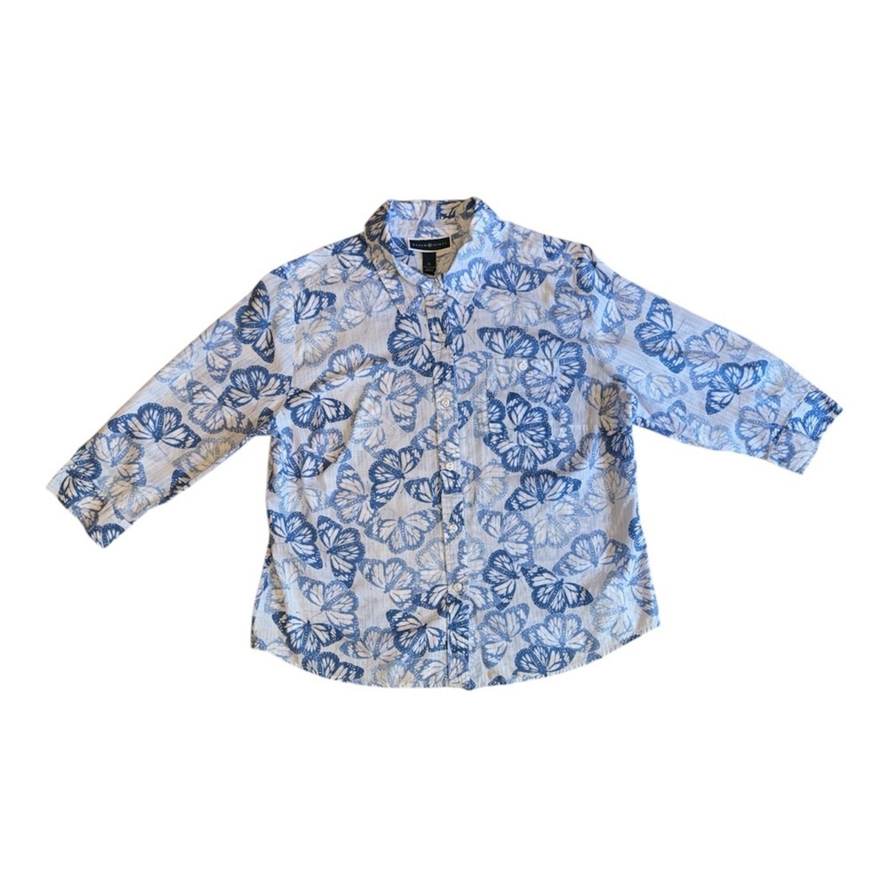 Karen Scott Blue and White Artistic Button Down Shirt - Picture 3 of 5